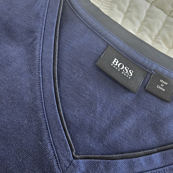 Boss V-Neck Short Sleeve Tee in Navy - Picture 8 of 16